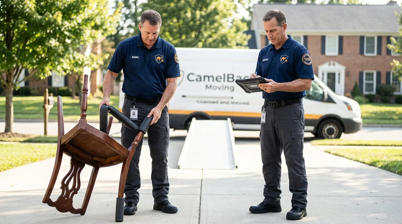 Movers inspecting furniture for damage prevention before loading in Berlin, WI