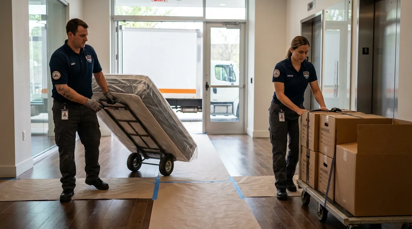 Professional apartment movers loading elevator in Berlin, WI