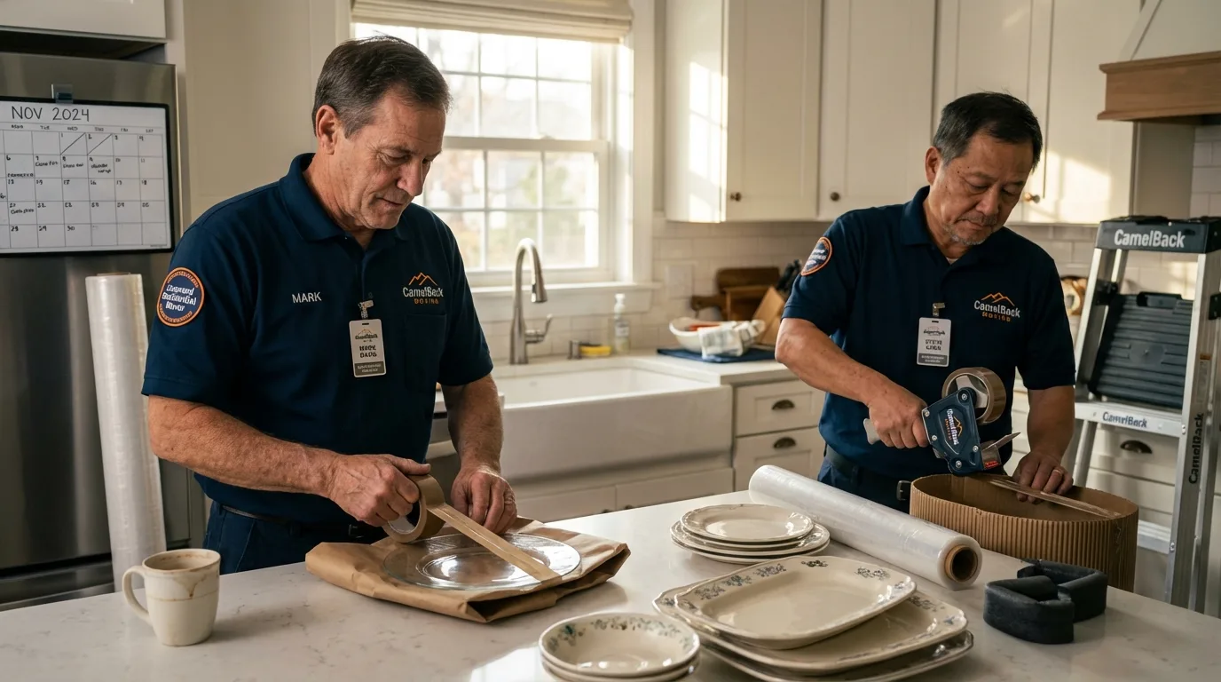 Professional crew packing kitchen dishware in Berlin, WI